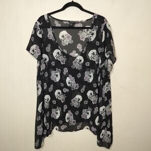 Torrid Sheer Skull Floral Print Chiffon Tunic